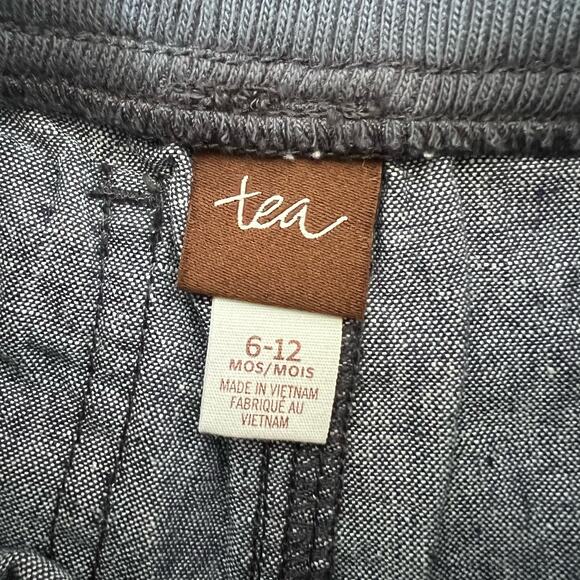 Tea Collection Boys Trucker Shorts Size 6-12M Blue Chambray Linen Cotton Pull On - Picture 4 of 6